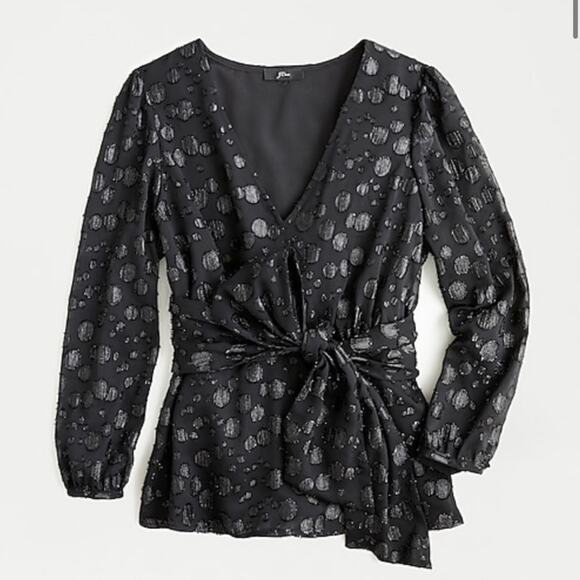 J. Crew Tops - NWT J. Crew Tie-Waist V-Neck Metallic Dot Top, XS
